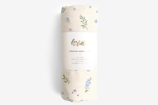 Premium Organic Muslin Wrap - Forget-Me-Not - Wish & Wrap