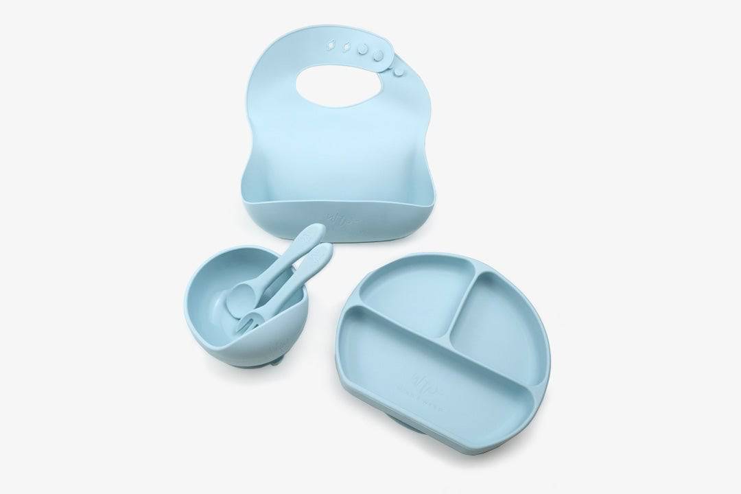 Silicone Baby Feeding Set - 4 Piece (Baby Blue) - Wish & Wrap