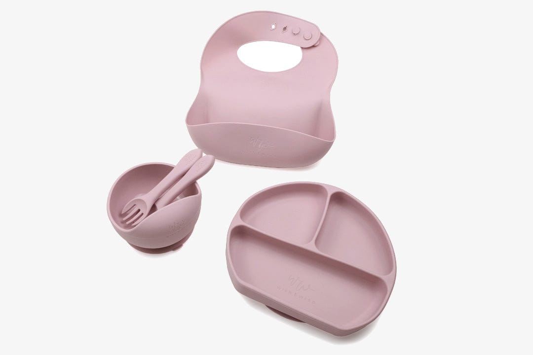 Silicone Baby Feeding Set - 4 Piece (Dusty Pink) - Wish & Wrap