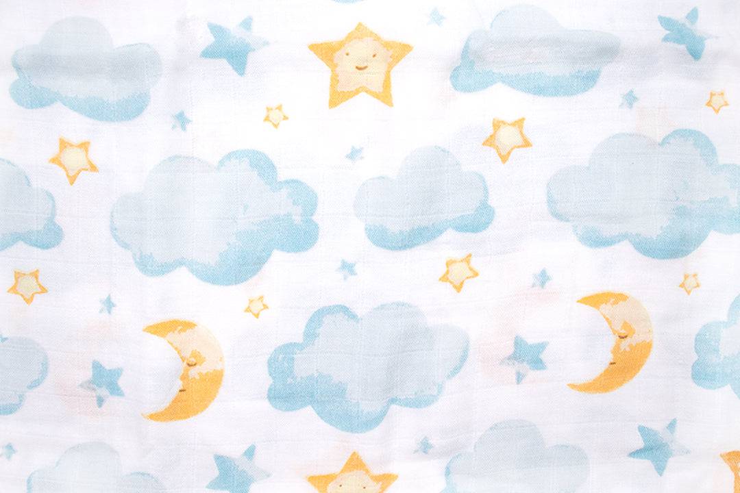 Premium Organic Muslin Wrap - Clouds, Moon & Stars - Wish & Wrap