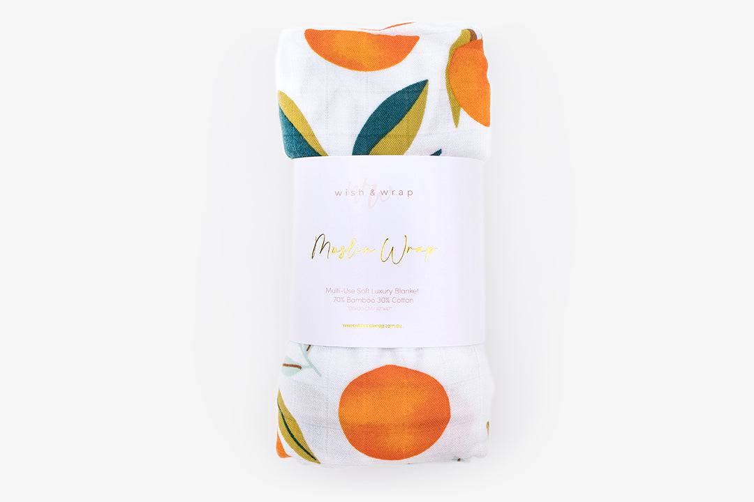 Premium Organic Muslin Wrap - Oranges - Wish & Wrap