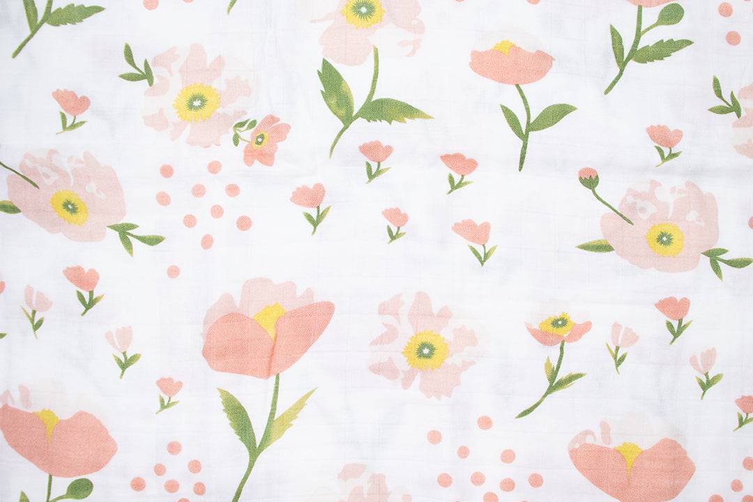 Premium Organic Muslin Wrap - Pink Flowers - Wish & Wrap